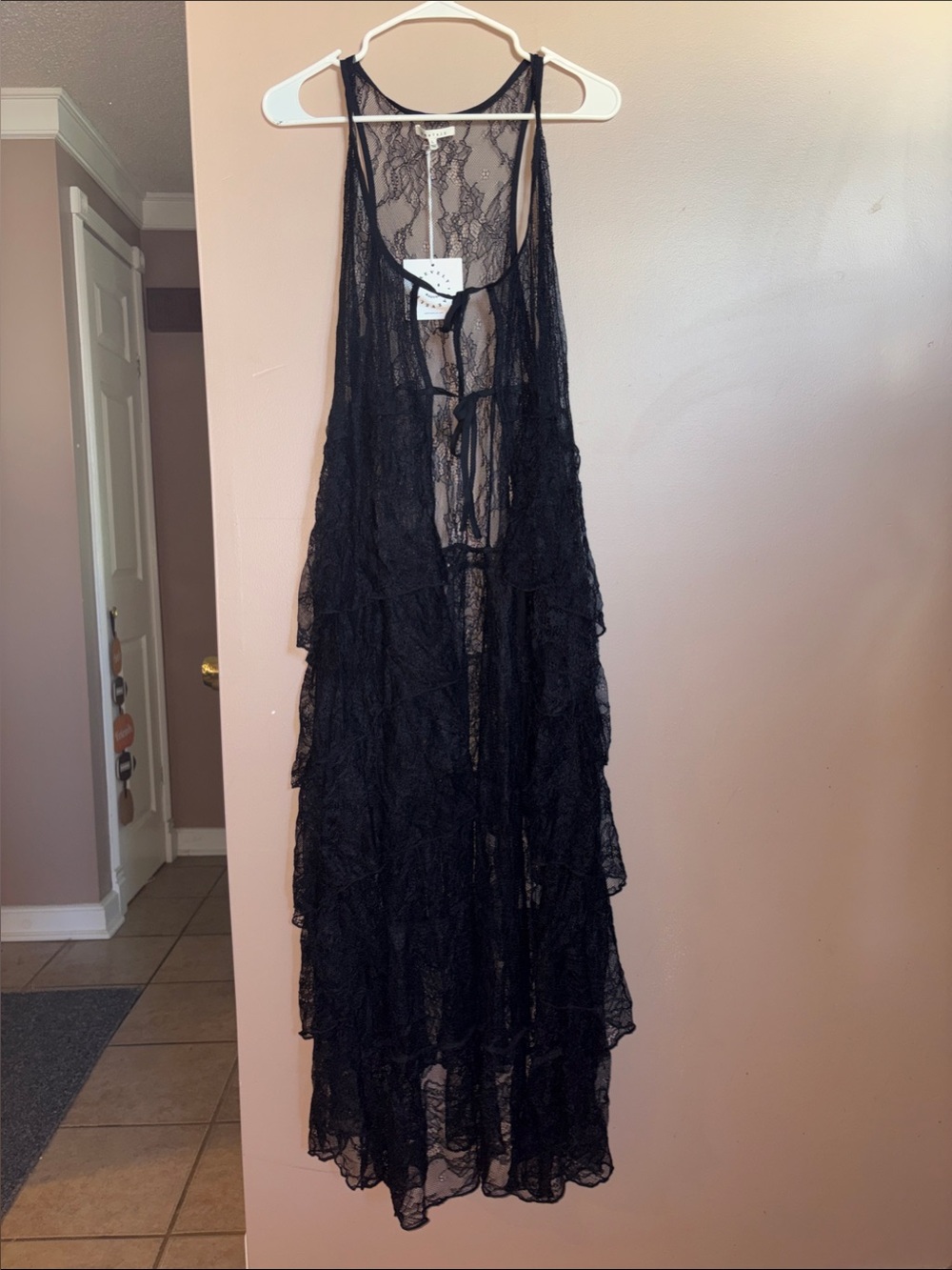 BaeVely Sheer Black Lace Sleeveless Vest Dress